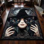 Witch With Her Cats area rug in a living room