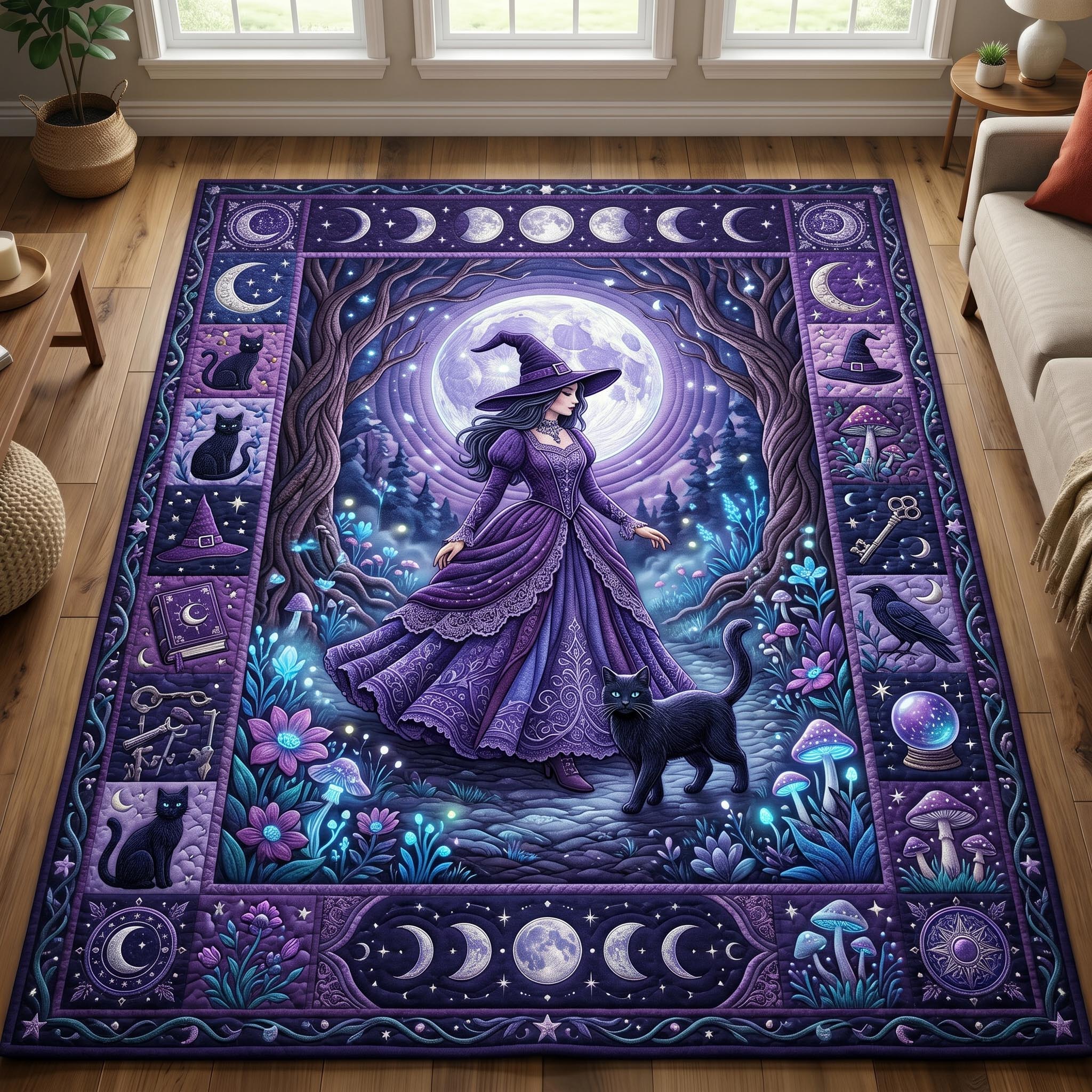 Witches Coven area rug in a living room