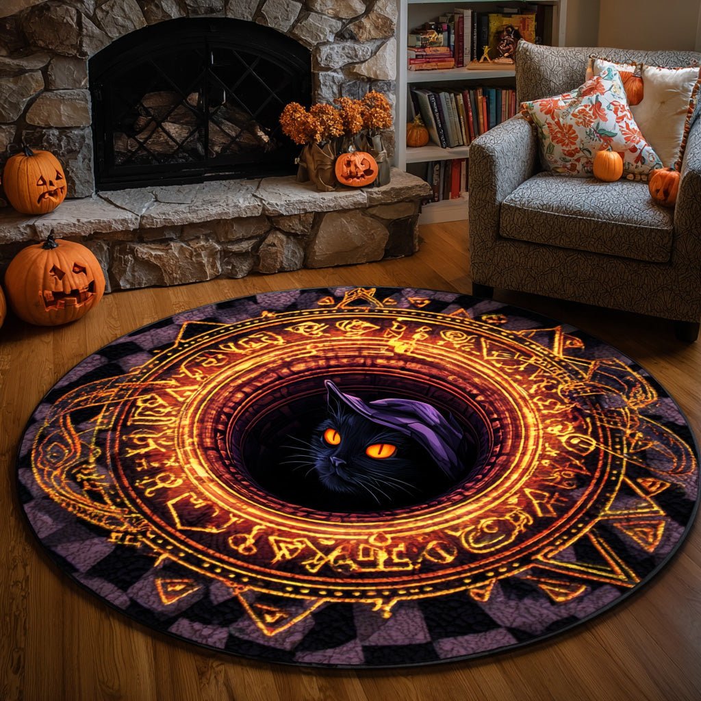 Witchfire Glow Halloween Round Mat Rug - washable non-slip printed rug