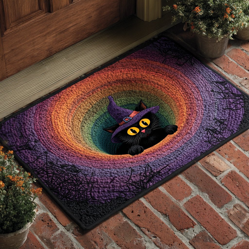 Witching Black Cat Doormat - Seasonal Holiday Design | Printed Welcome Doormat