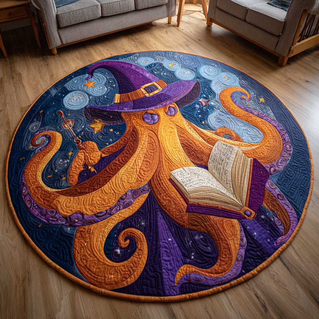 Witching Octopus Halloween Round Mat Rug - washable non-slip printed rug