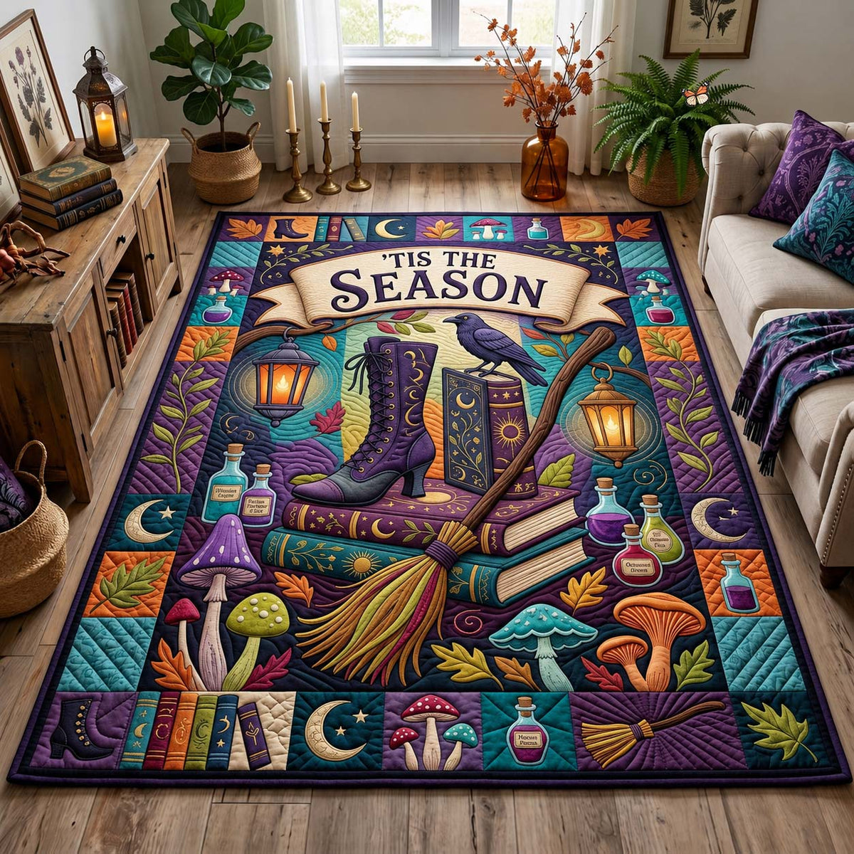 Witching Season Magic area rug in a living room