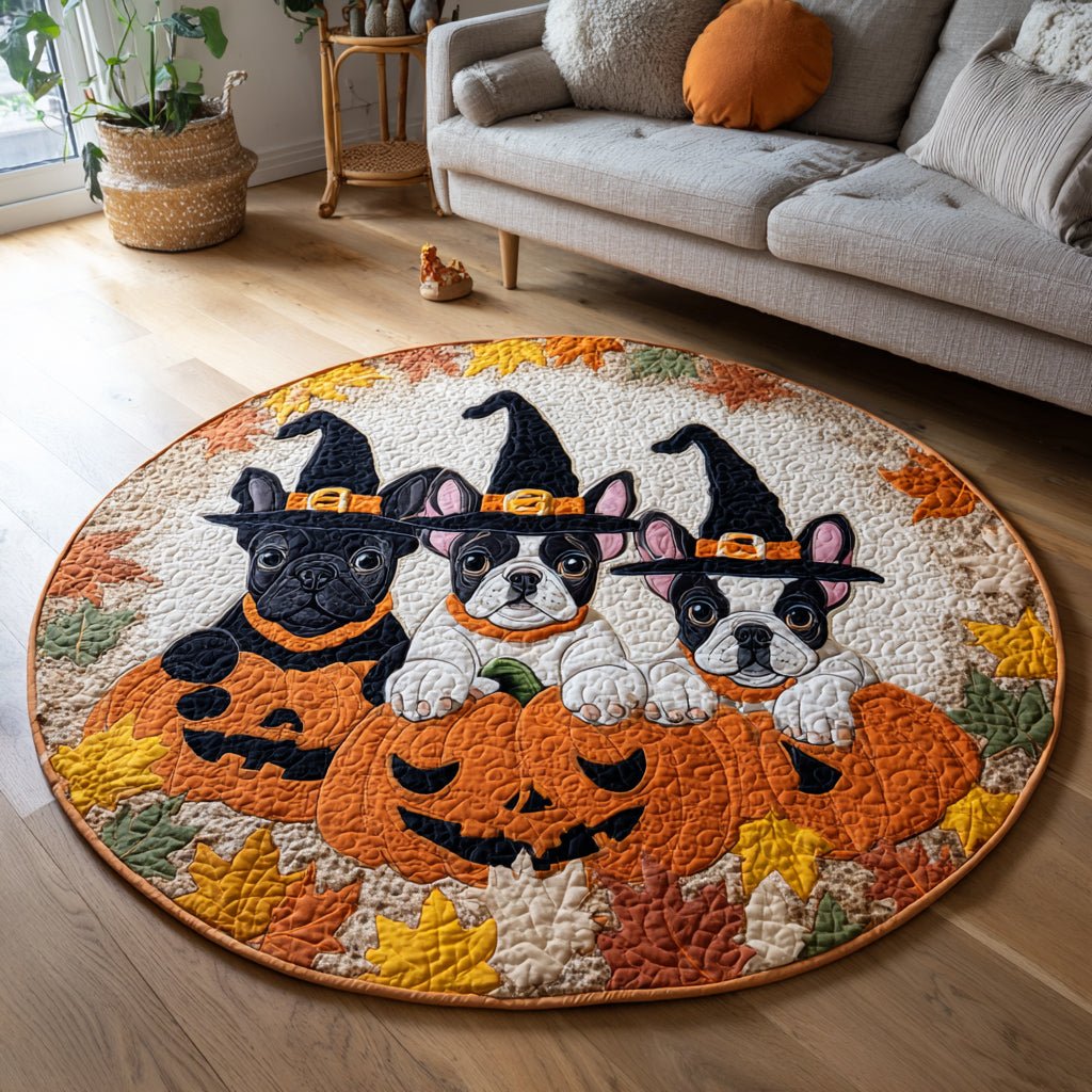 Witchy French Bulldog Halloween Round Mat Rug - washable non-slip printed rug