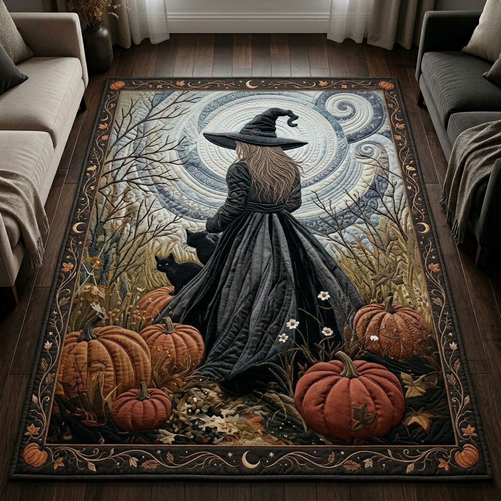 Witchy Halloween area rug in a living room