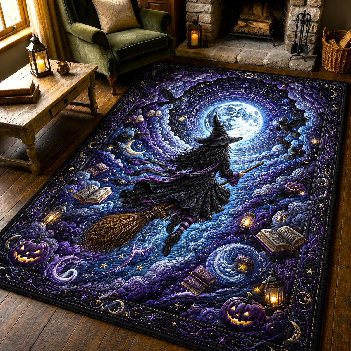 Witchy Nights area rug in a living room