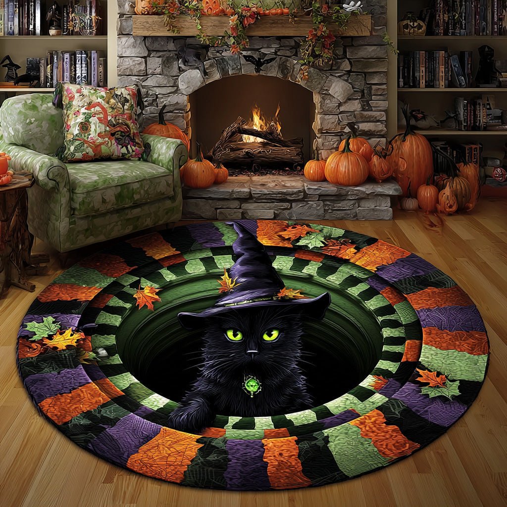 Witchy Whiskers Halloween Round Mat Rug - washable non-slip printed rug