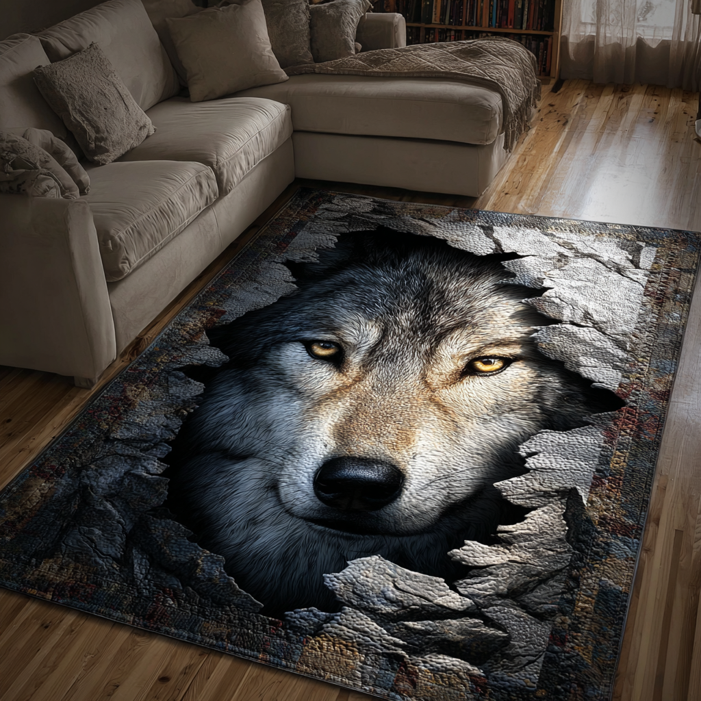 Wolf Echo area rug in a living room