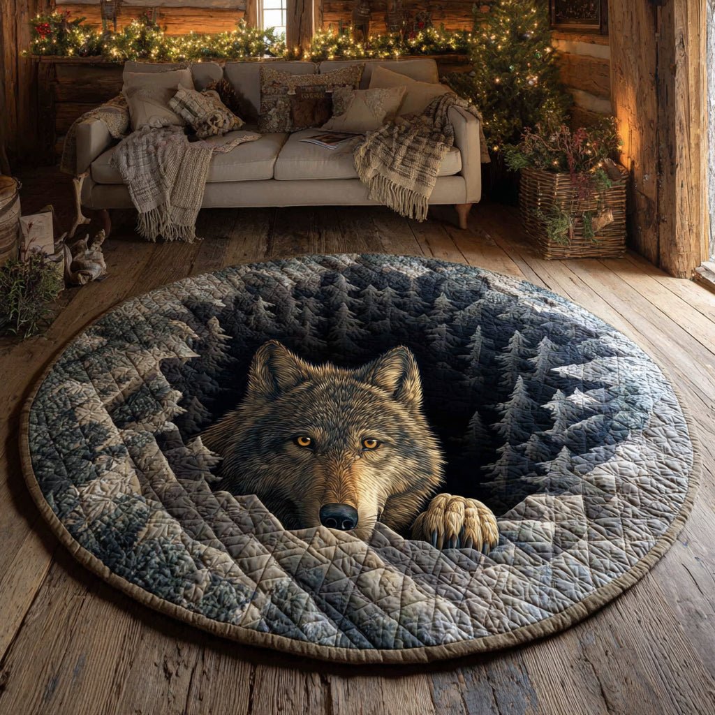 Wolf Grotto Snow Round Mat Rug - washable non-slip printed rug