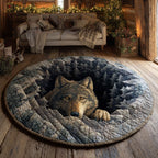 Wolf Grotto Snow Round Mat Rug - washable non-slip printed rug