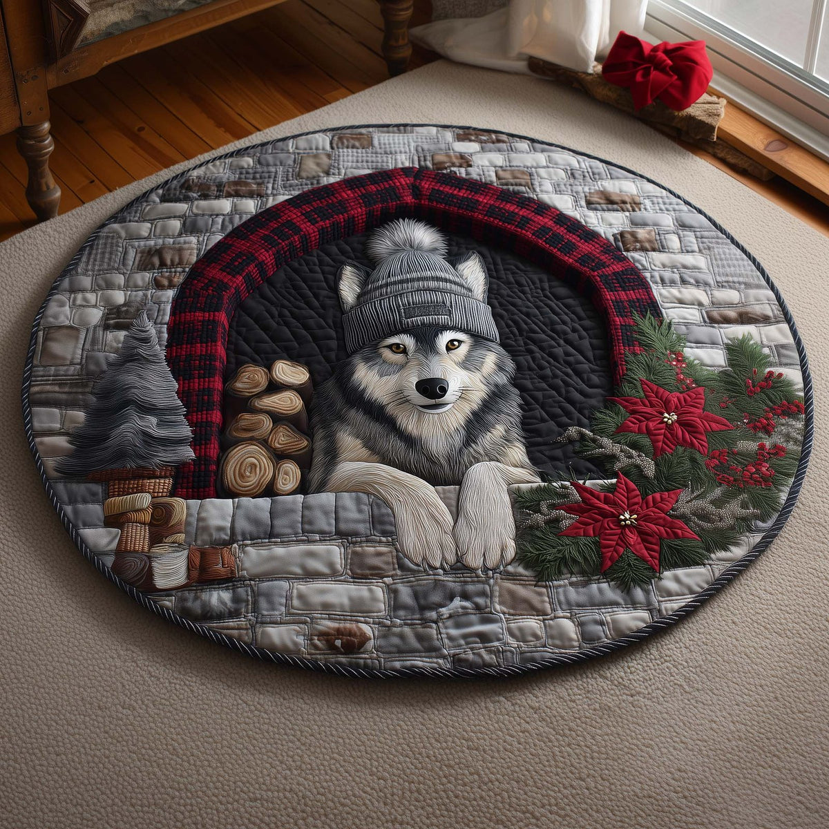 Wolf Holiday Delight Round Mat Rug - Nature Design | Serene Home Decor