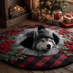 Wolf Holiday Delight Christmas Round Mat Rug - washable non-slip printed rug