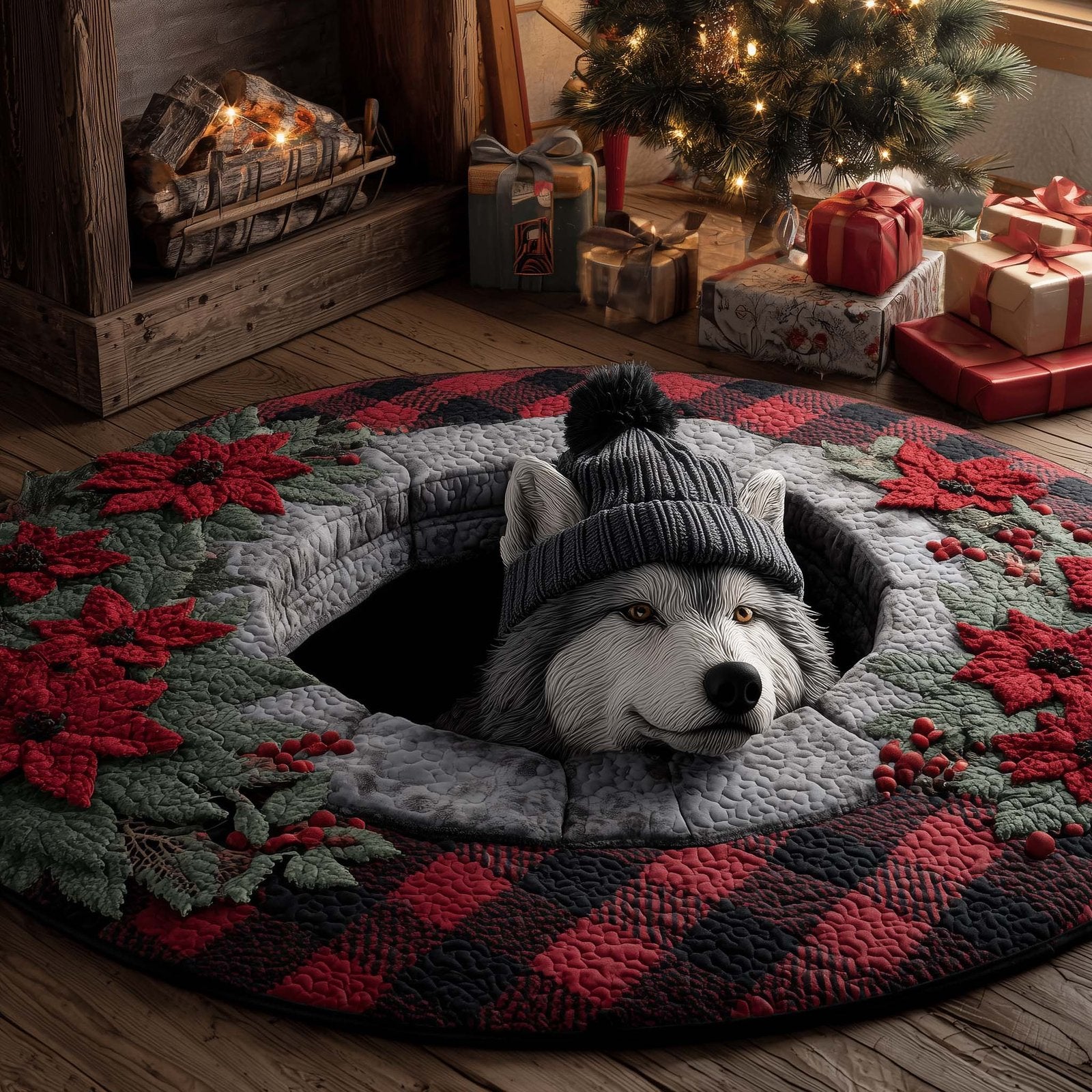 Wolf Holiday Delight Round Mat Rug - Nature Design | Serene Home Decor