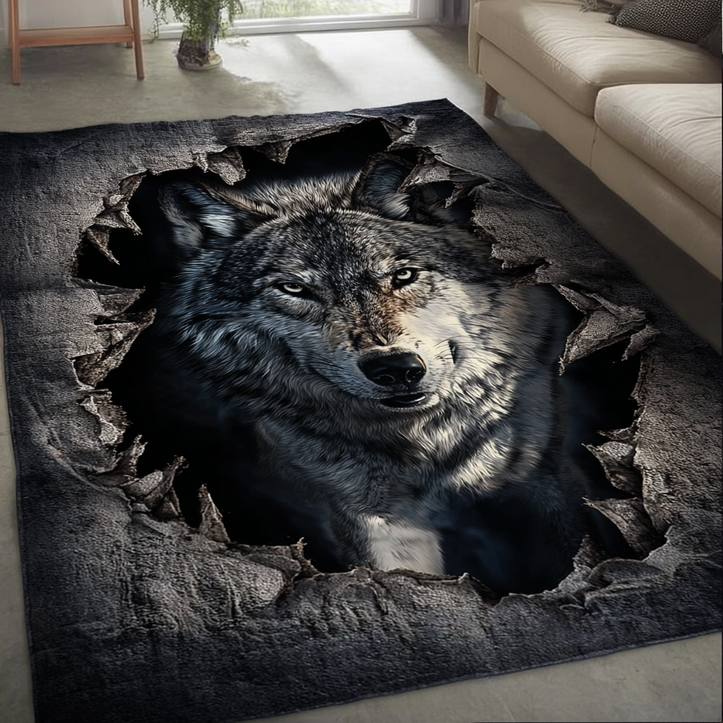 Wolf Light area rug in a living room