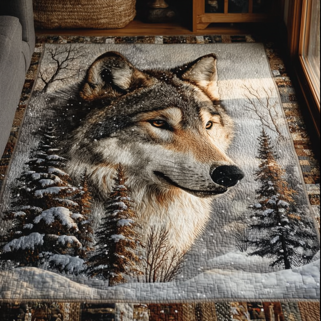 Wolf Majesty area rug in a living room