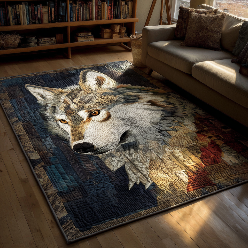 Wolf Spirit area rug in a living room