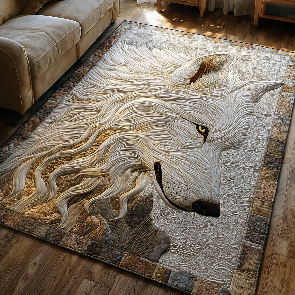 Wolf Whisper area rug in a living room