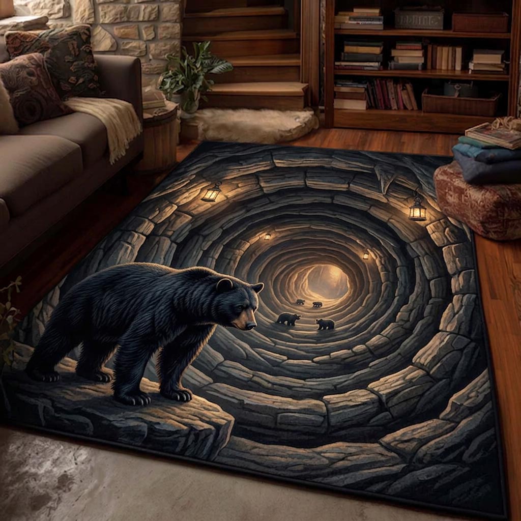 Woodland Bear area rug in a living room