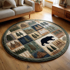 Woodland Block Bear Round Mat Rug - washable non-slip printed rug