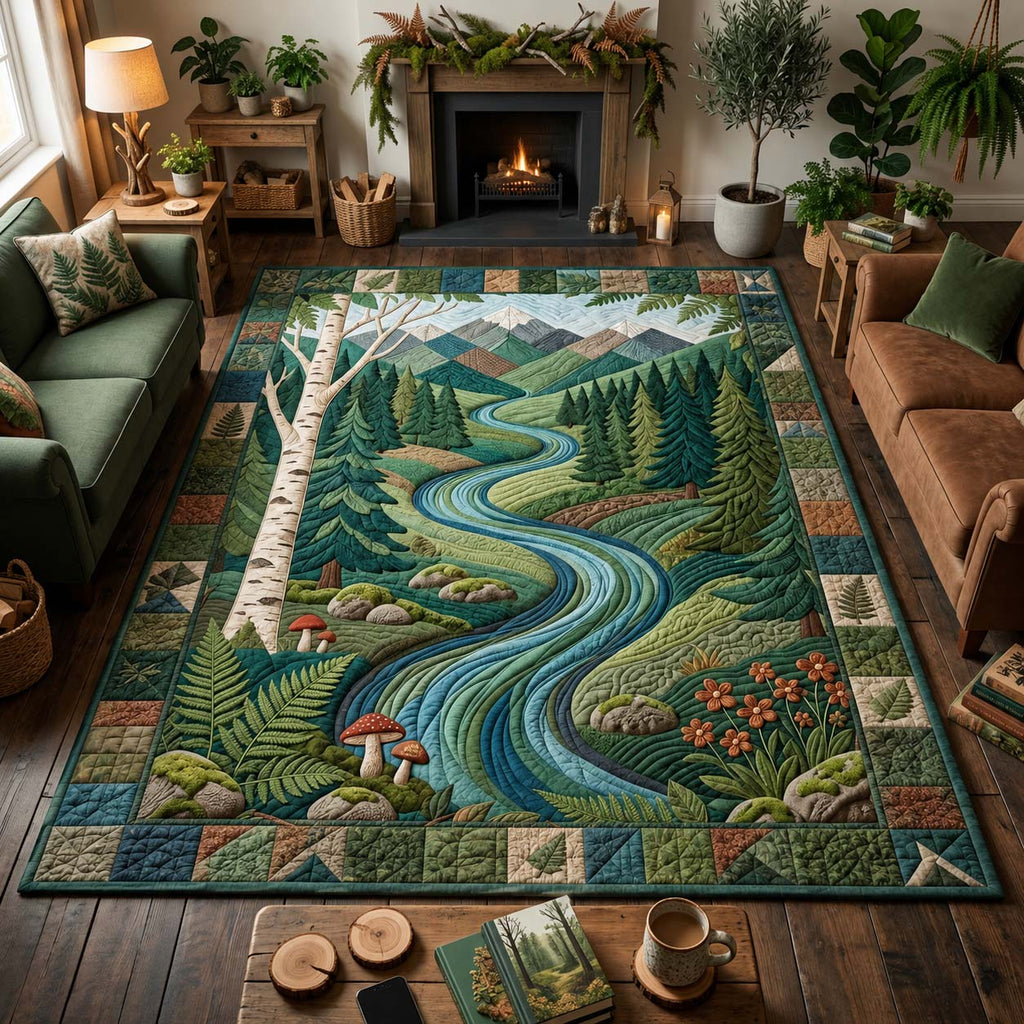 Woodland Creek Sanctuary area rug in a living room