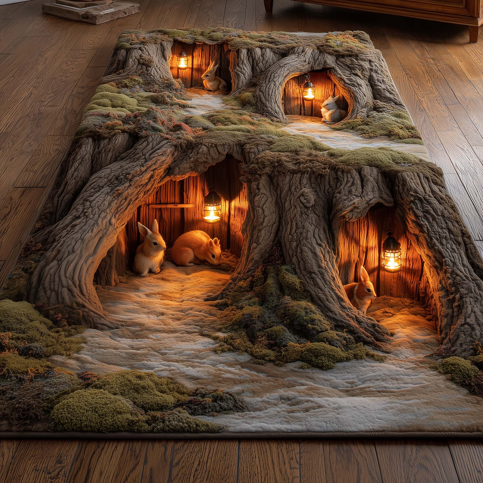 Woodland Den area rug in a living room