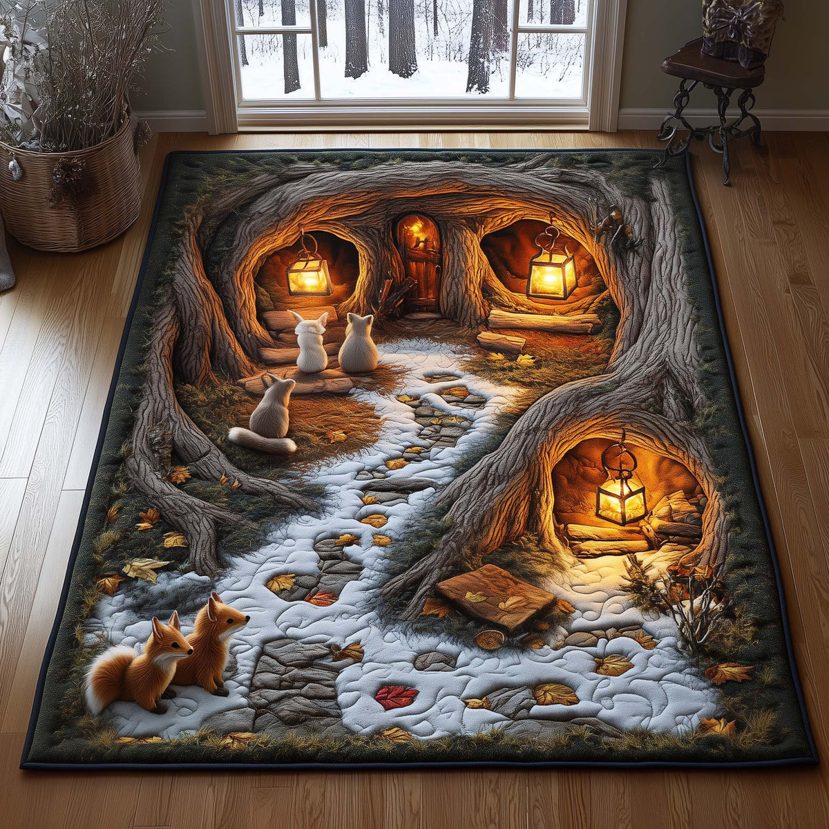 Woodland Den area rug in a living room