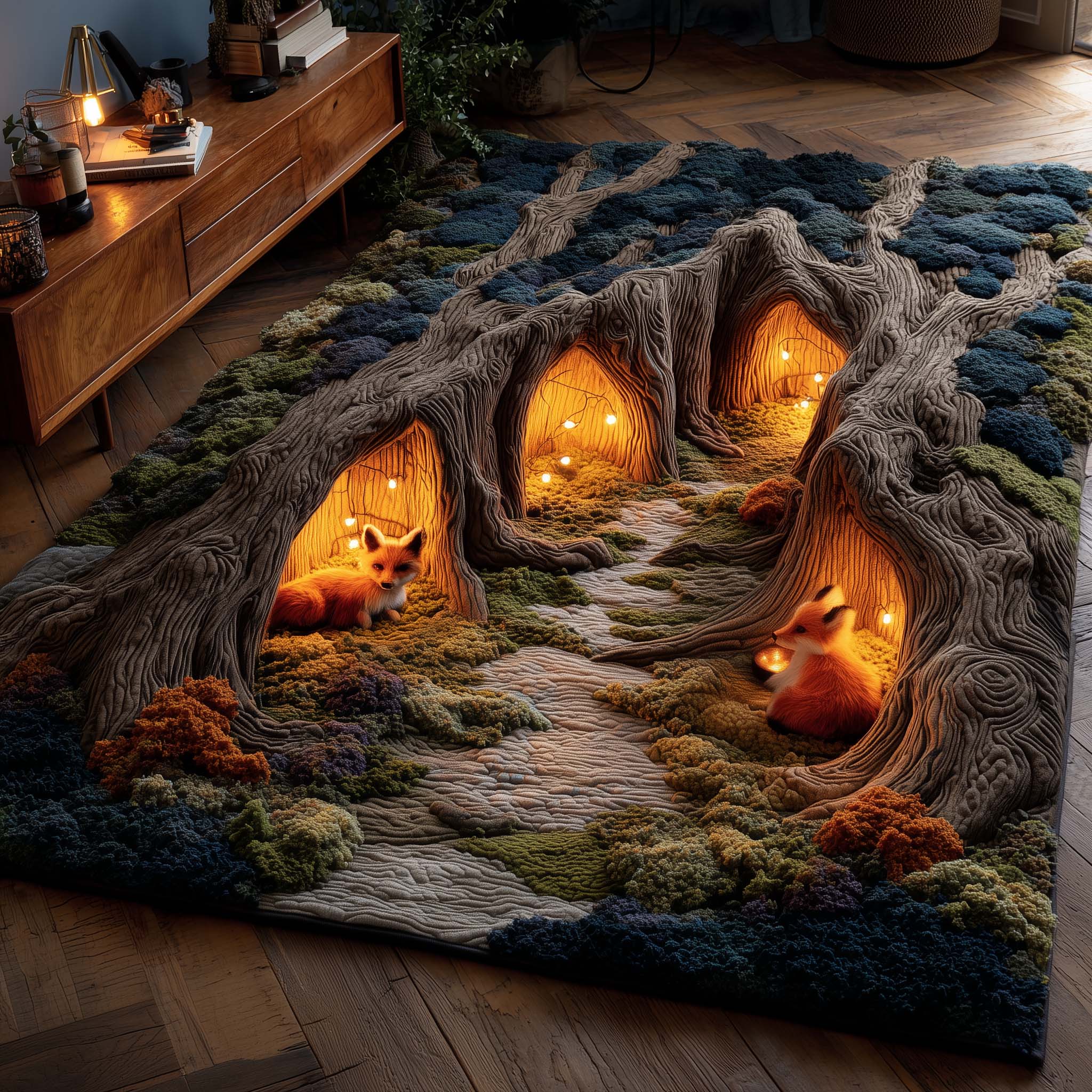Woodland Den area rug in a living room