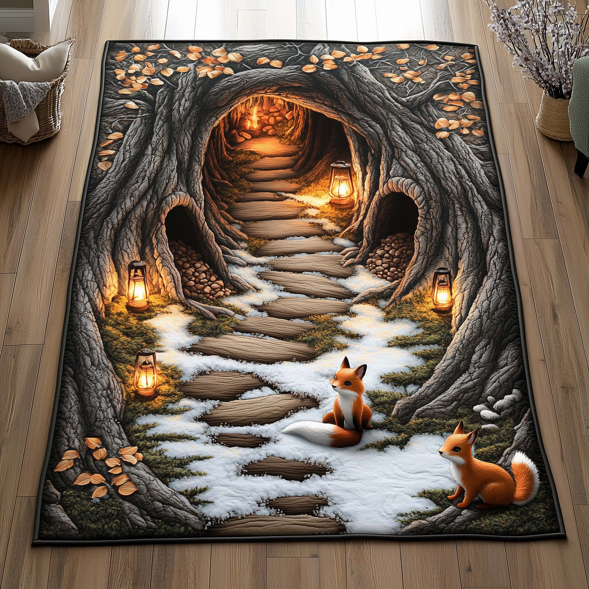 Woodland Den area rug in a living room