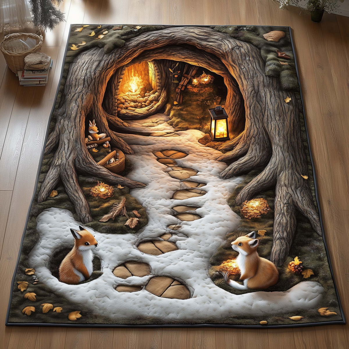 Woodland Den area rug in a living room