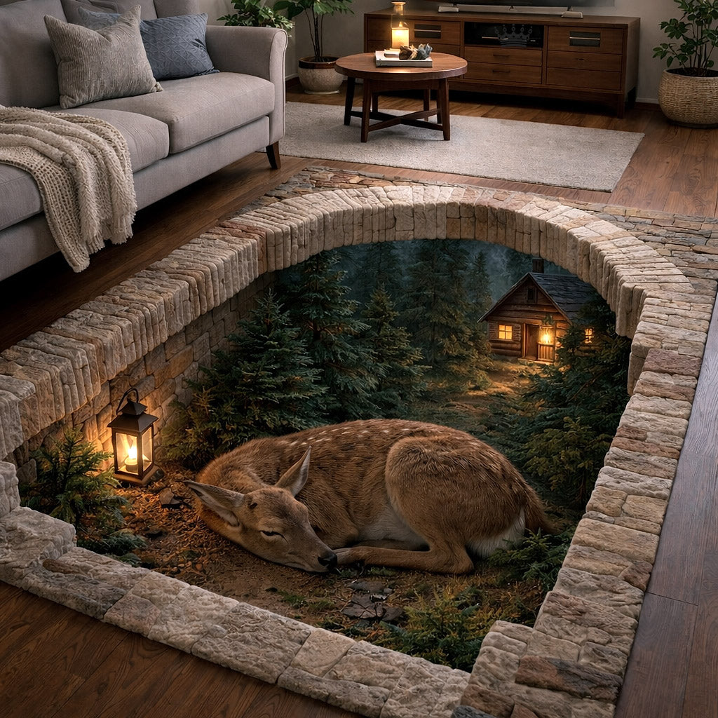Woodland Grace area rug in a living room