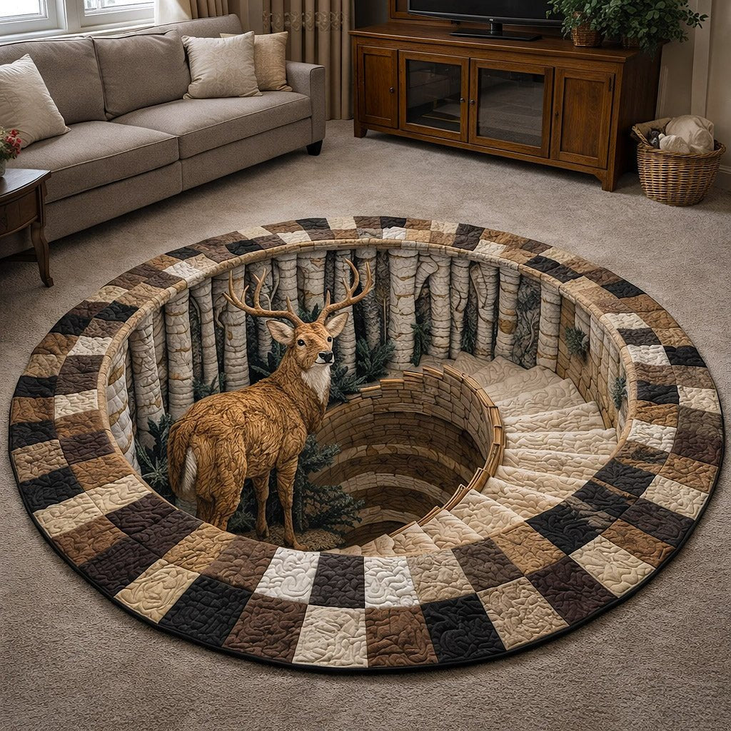 Woodland Grace Round Mat Rug - washable non-slip printed rug