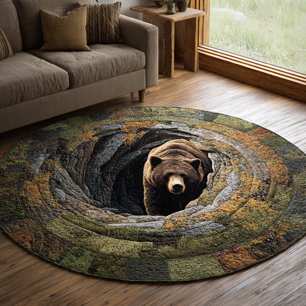 Woodland Grizzly Bear Round Mat Rug - washable non-slip printed rug