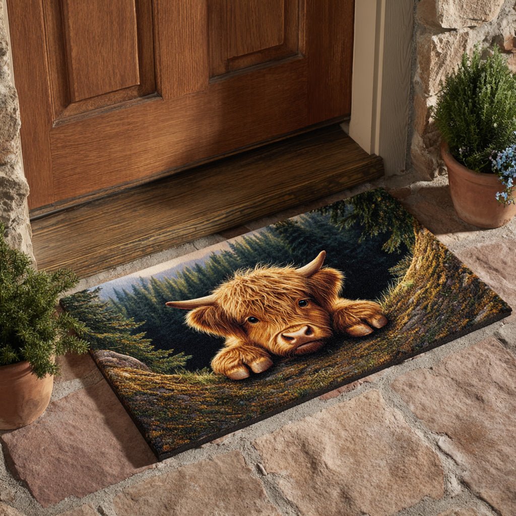 Woodland Highland Calf Doormat - Nature Design | Printed Welcome Doormat