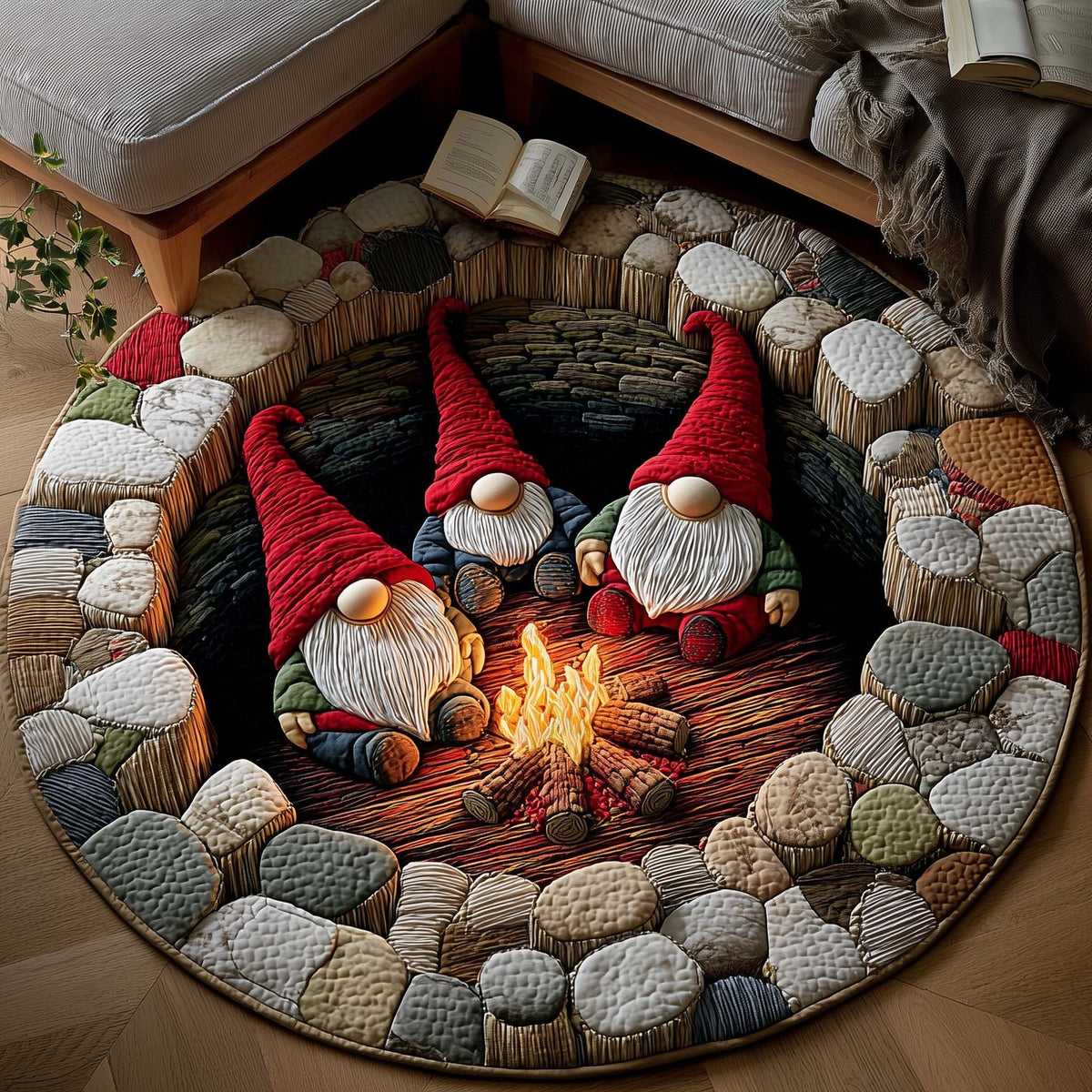 Woodland Journey Round Mat Rug - washable non-slip printed rug