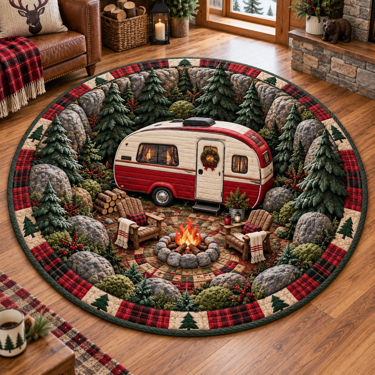 Woodland Journey Round Mat Rug - Nature Design | Serene Home Decor - washable non-slip printed rug