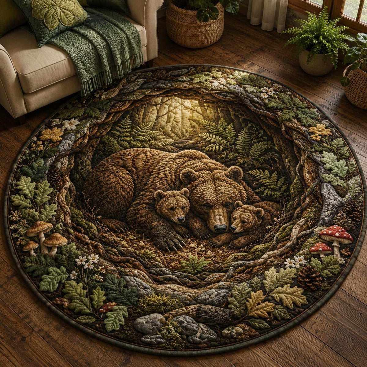 Woodland Lodge Round Mat Rug - Nature Design | Serene Home Decor