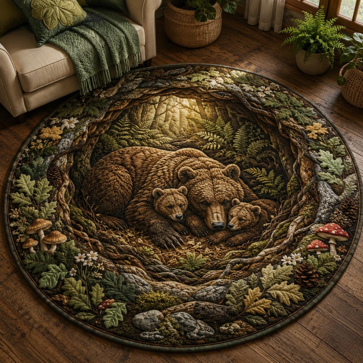 Woodland Lodge Round Mat Rug - Nature Design | Serene Home Decor