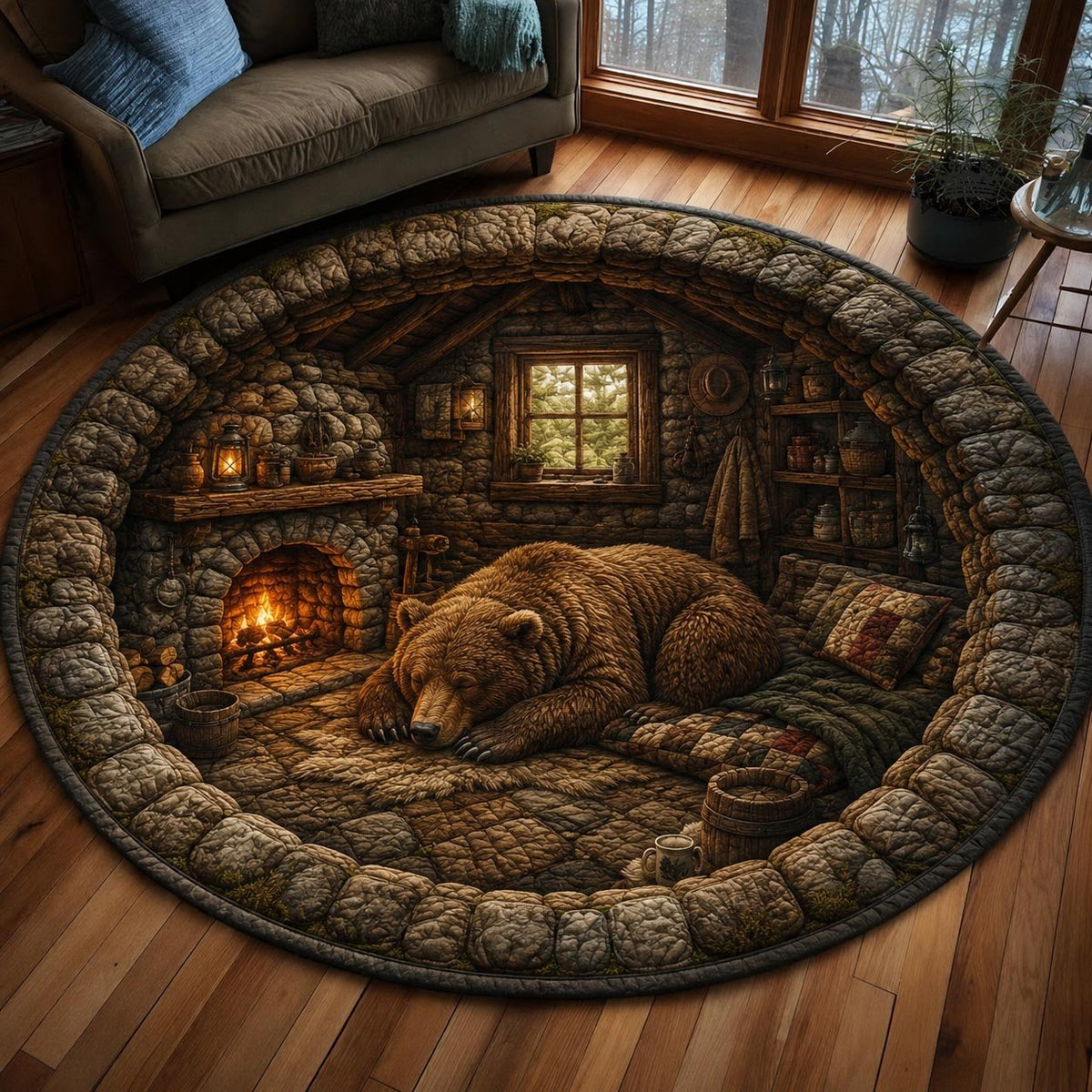 Woodland Lodge Round Mat Rug - Nature Design | Serene Home Decor