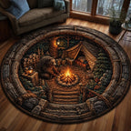 Woodland Lodge Round Mat Rug - washable non-slip printed rug