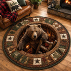 Woodland Lodge (Design 3) Round Mat Rug - washable non-slip printed rug