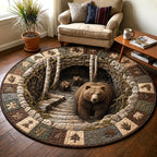 Woodland Lodge (Design 2) Round Mat Rug - washable non-slip printed rug