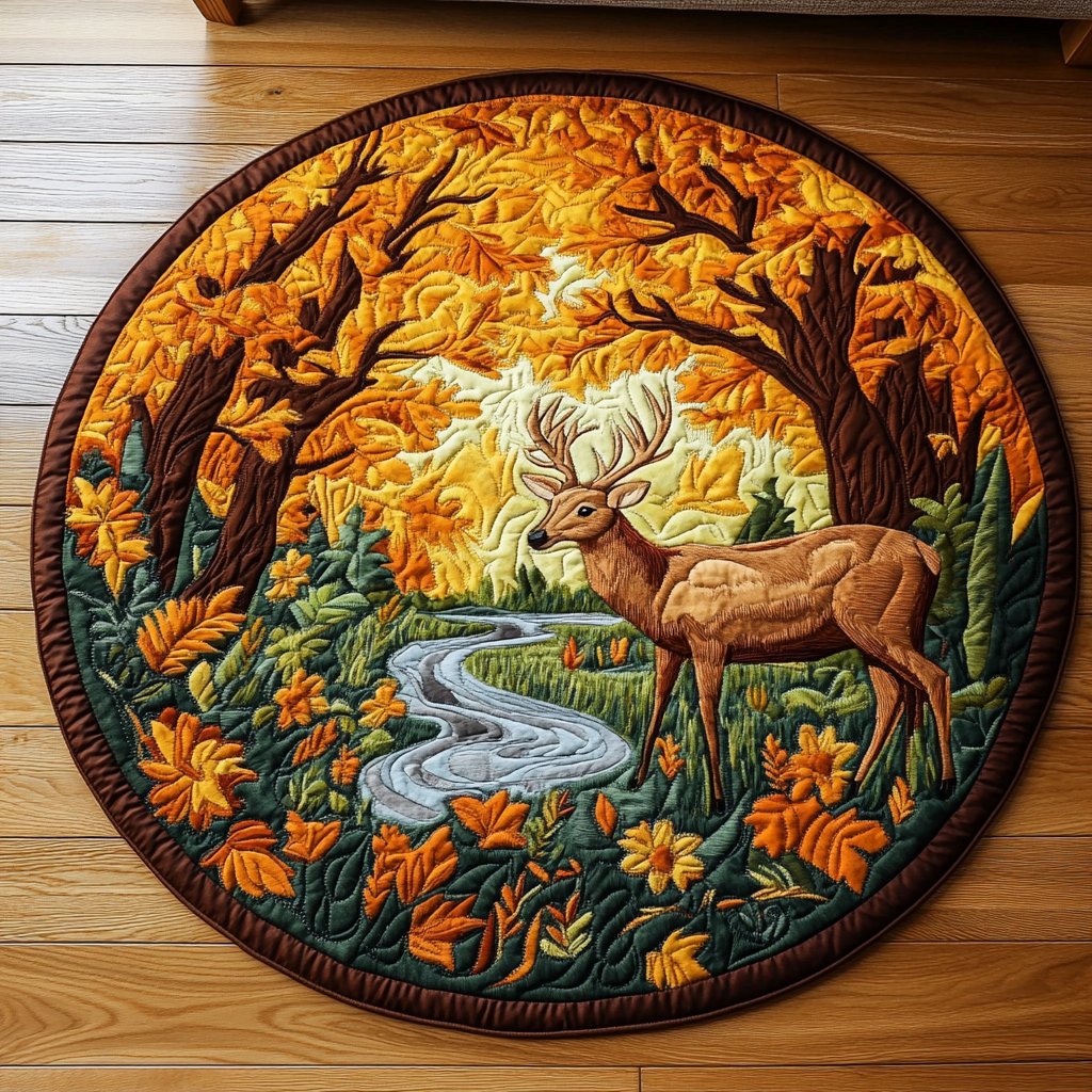 Woodland Majesty Round Mat Rug - washable non-slip printed rug