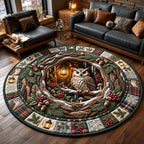 Woodland Owl Round Mat Rug - Cute Animal Design | Charming Home Decor - washable non-slip printed rug