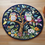 Woodland Owls Round Mat Rug - washable non-slip printed rug