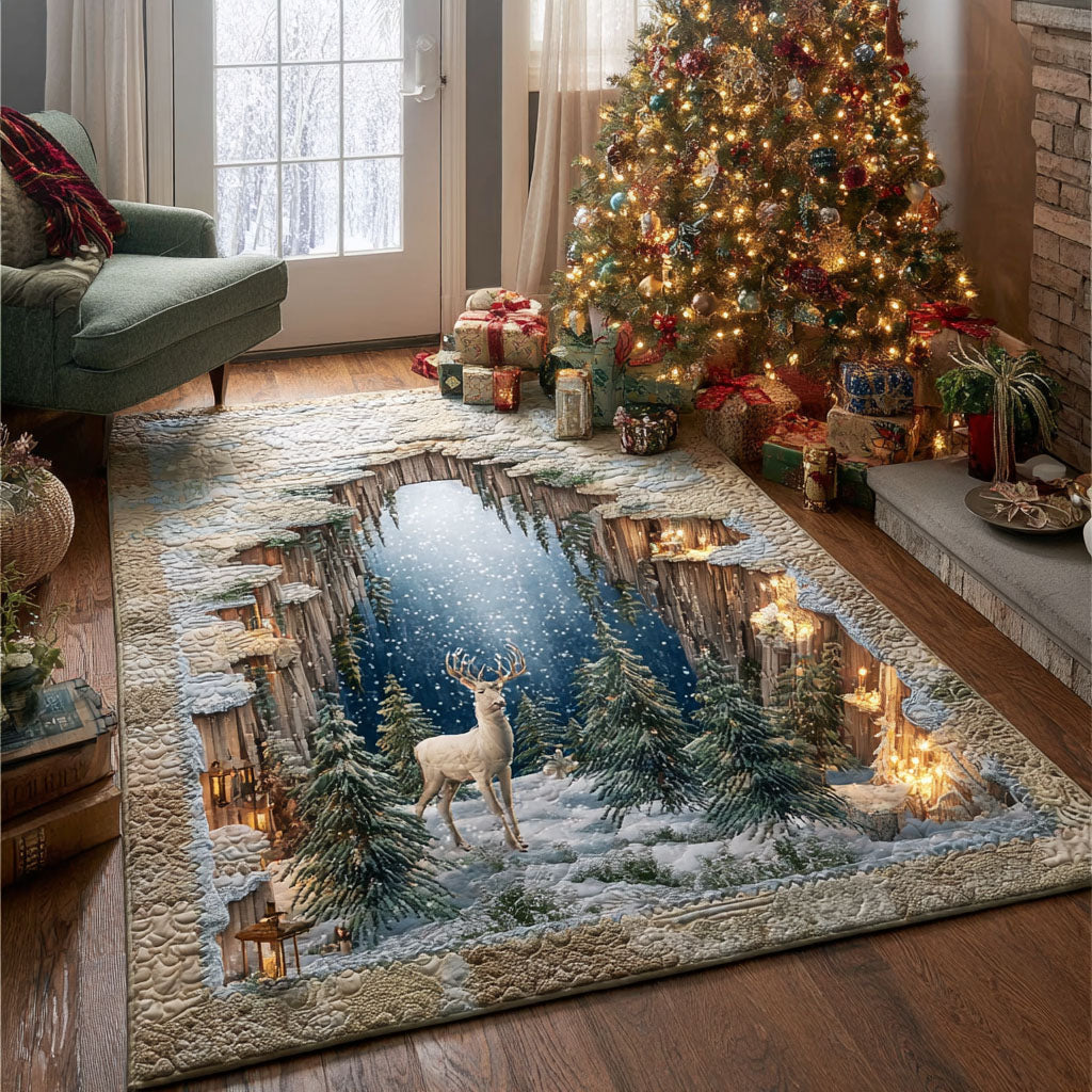 Woodland Reindeer Dreams area rug in a living room