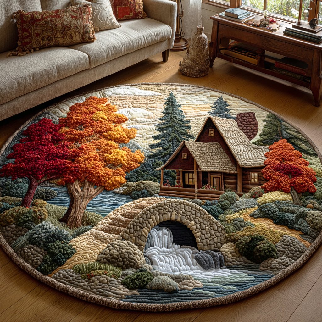 Woodland Rustic Shade Round Mat Rug - washable non-slip printed rug