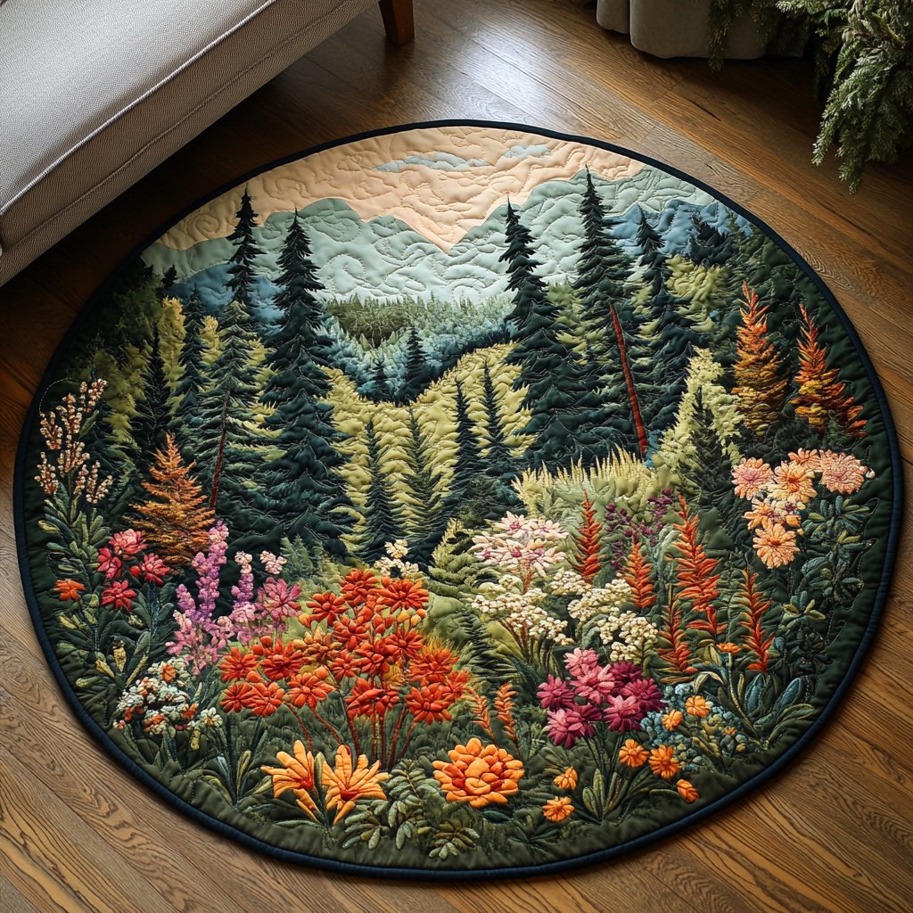 Woodland Serenity Round Mat Rug - washable non-slip printed rug