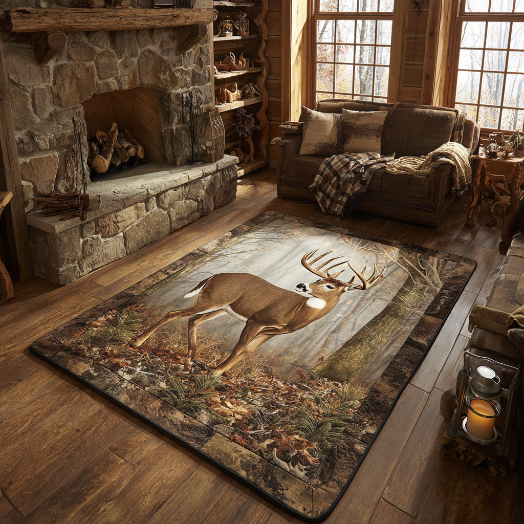 Woodland Stag area rug in a living room