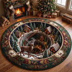 Woodland Village Round Mat Rug - Nature Design | Serene Home Decor - washable non-slip printed rug