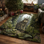 Woodland Wolf area rug in a living room