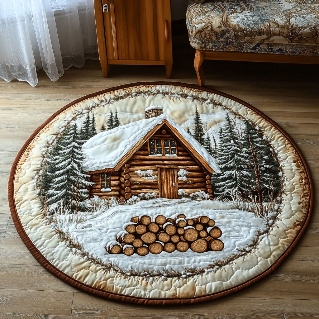 Woodpile Winter Round Mat Rug - washable non-slip printed rug